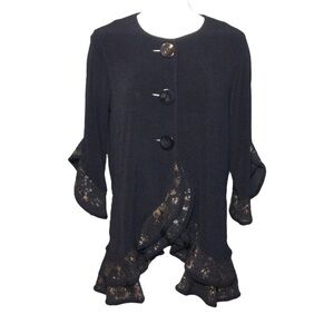 Ali Miles Art to Wear Tunic Top Size Medium Black Bronze 3/4 Sleeve Lagenlook